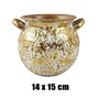 IRIS bádog kaspó, edény formájú, arany, fehér nyomott mintás 14 x 15 cm