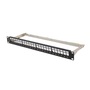 Lanberg PPKS-0924-B 19"/1U moduláris üres fekete patch panel 24 db Keystone jack fogadására, kábeltartóval