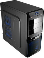 AeroCool V3X Evil Midi fekete számítógép ház, kék LED ventilátorral, táp nélkül