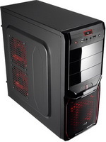 AeroCool V3X Evil Midi fekete számítógép ház, piros LED ventilátorral, táp nélkül