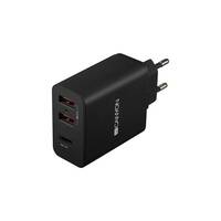 Adapter 2xUSB+1xC-type 2.4A 5V Black Canyon CNE-CH08B