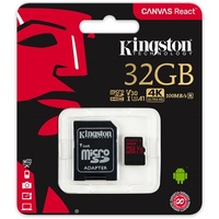 SDmicro 32Gb Kingston SDHC Canvas React+adapter SDCR/32GB