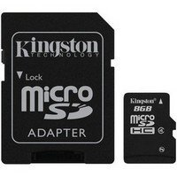 Kingston 8GB microSDHC Class 4 memóriakártya SD adapterrel