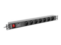 Szekr. x 220V Elosztó 7-es 10A 2m C14 PDU-07E-0200-BK