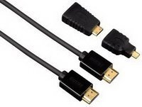Hama 1,5m HDMI - HDMI 1:4 M-M kábel + 2 db HDMI adapter