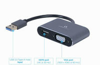 Fordító USB3.0  - VGA+HDMI Gembird A-USB3-HDMIVGA-01
