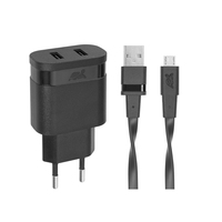 Adapter 2xUSB 3.4A Rivacase Black+microUSB kábel PS4123