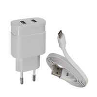 Adapter 2xUSB 3.4A Rivacase White+microUSB kábel PS4123