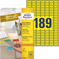 Etikett címke, 25,4 x10mm, univerzális visszaszedhető, 189 címke/ív, 20 ív/doboz, Avery sárga