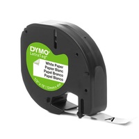 Feliratozógép szalag Dymo Letratag S0721510/59421 papír 12mmx4m, ORIGINAL fekete/fehér