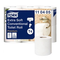 Toalettpapír 4 rétegű kistekercses átmérő: 11,8 cm 153 lap/tekercs 6 tekercs/csomag Extra Soft T4 Tork_110405 fehér