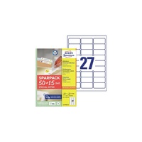 Etikett címke, 63,5x29,6mm, univerzális, 65 lap, 27 címke/lap Avery, fehér