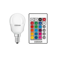 Osram Star+ RGBW/matt búra/4,5W/250lm/2700K/E14 távirányítható LED kisgömb izzó