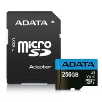 ADATA 256GB SD micro Premier (SDXC Class 10 UHS-I) (AUSDX256GUICL10A1-RA1) memória kártya adapterrel
