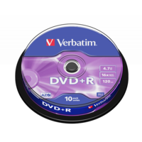 VERBATIM 43498 DVD+R 4,7GB/16x/matt ezüst írható felület/egyszer írható DVD 10db/csomag