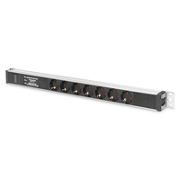 DIGITUS 1U PDU 230V 16A 7xCEE 7/3 aljzat CEE7/7 csatlakozó túlfeszültség védelemmel és vonalszűrővel 2m elosztósor