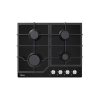 Midea MG60084TGB-HR fekete, beépíthető, gáz, főzőzóna: 4 +1 wok égőfej, beépíthető méret: 56cm, főzőlap
