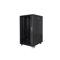 Lanberg FF01-6822-12B 19" 22U SZÉL:600mm MÉLY:800mm MAG:1159mm lapraszerelt üvegajtós fekete rack szekrény