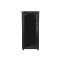 Lanberg FF01-6627-12B 19" 27U SZÉL:600mm MÉLY:600mm MAG:1381mm lapraszerelt üvegajtós fekete rack szekrény