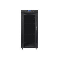 Lanberg FF01-6827-12BL 19" 27U SZÉL:600mm MÉLY:800mm MAG:1431mm lapraszerelt LCD üvegajtós fekete rack szekrény