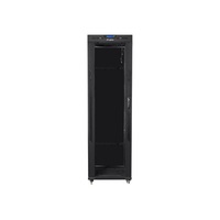 Lanberg FF01-6042-12BL 19" 42U SZÉL:600mm MÉLY:1000mm MAG:2097mm lapraszerelt LCD üvegajtós fekete rack szekrény