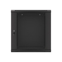 Lanberg WF01-6612-10B 19" 12U SZÉL:600mm MÉLY:600mm MAG:640mm lapraszerelt üvegajtós fekete fali rack szekrény