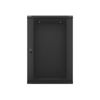Lanberg WF01-6418-10B 19" 18U SZÉL:600mm MÉLY:450mm MAG:907mm lapraszerelt üvegajtós fekete fali rack szekrény