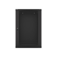 Lanberg WF01-6618-10B 19" 18U SZÉL:600mm MÉLY:600mm MAG:907mm lapraszerelt üvegajtós fekete fali rack szekrény