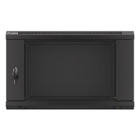 Lanberg WF01-6406-10B 19" 6U SZÉL:600mm MÉLY:450mm MAG:379mm lapraszerelt üvegajtós fekete fali rack szekrény