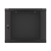Lanberg WF01-6409-10B 19" 9U SZÉL:600mm MÉLY:450mm MAG:512mm lapraszerelt üvegajtós fekete fali rack szekrény