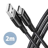 Axagon BUCM-AM20AB 2m Type C - USB fekete adat- és töltőkábel