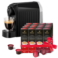 Tchibo Cafissimo Easy Black kapszulás kávéfőző +Caf. Espresso Elegant Aroma 8x10db + Caf. Espresso Intense Aroma 8x10db