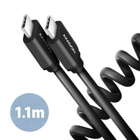 Axagon BUCM-CM20TB 1,1m USB C csavart fekete adat- és töltőkábel