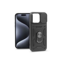 Haffner PT-6865 Apple iPhone 15 Pro Slide Armor fekete ütésálló hátlap gyűrűvel és kameravédővel