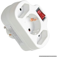 Commel 240-303 fehér adapter 2Euro + 1 földelt dugalj kapcsolóval