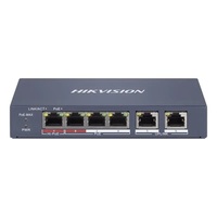 Hikvision DS-3E1106HP-EI 6 portos PoE switch (60 W), 1 HiPoE + 3 PoE+(at) + 2 uplink port, smart menedzselhető