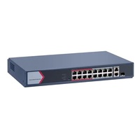 Hikvision DS-3E1318P-EI/M 18 portos PoE switch (130 W), 16 PoE + 1 kombinált uplink port + 1 uplink port, menedzselhető