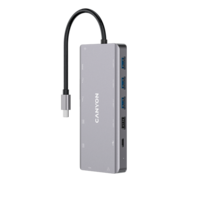 CANYON HUB 13-in-1, USB-C, 3xUSB3.0, 1xUSB2.0, 2xHDMI, VGA, Ethernet, Audio, SD/microSD, szürke - CNS-TDS12