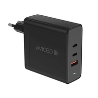 Dviced DV221013 65W 2xType-C/USB GaN fekete hálózati töltő + Type-C kábel