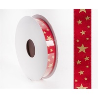 IRIS szalag textil csillagos piros 15mm/10méter