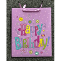 IRIS matt papírtasak Happy Birtday lila 18 x 23cm