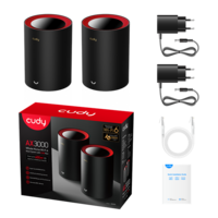 CUDY M3000(2-Pack) kétsávos AX3000 WIFI6 MESH fekete 2,5 gigabit router (2db-os szett)