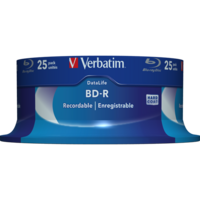 VERBATIM 43837 BD-R 25GB/egyrétegű/6x/fehér-kék írható felület/egyszer írható Blu-Ray 25db/csomag