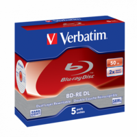 VERBATIM 43760 BD-RE 50GB/kétrétegű/2x/fehér-kék írható felület/újraírható Blu-Ray 5db/csomag