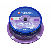 VERBATIM 43757 DVD+R 8,5GB/kétrétegű/8x/matt ezüst írható felület/egyszer írható DVD 25db/csomag