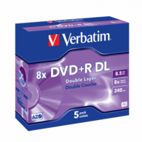 VERBATIM 43541 DVD+R 8,5GB/kétrétegű/8x/matt ezüst írható felület/egyszer írható DVD 5db/csomag