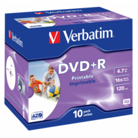 VERBATIM 43508 DVD+R 4.7GB egyszer írható DVD, 16x, 10db kiszerelés, nyomtatható felület