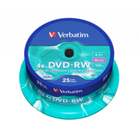 VERBATIM 43639 DVD-RW 4,7GB/4x/matt ezüst írható felület/újraírható DVD 25db/csomag