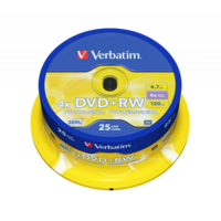 VERBATIM 43489 DVD+RW 4,7GB/4x/matt ezüst írható felület/újraírható DVD 25db/csomag