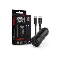 Maxlife ML269393 20W USB/USB C fekete szivargyújtós töltő adapter + Type-C kábel